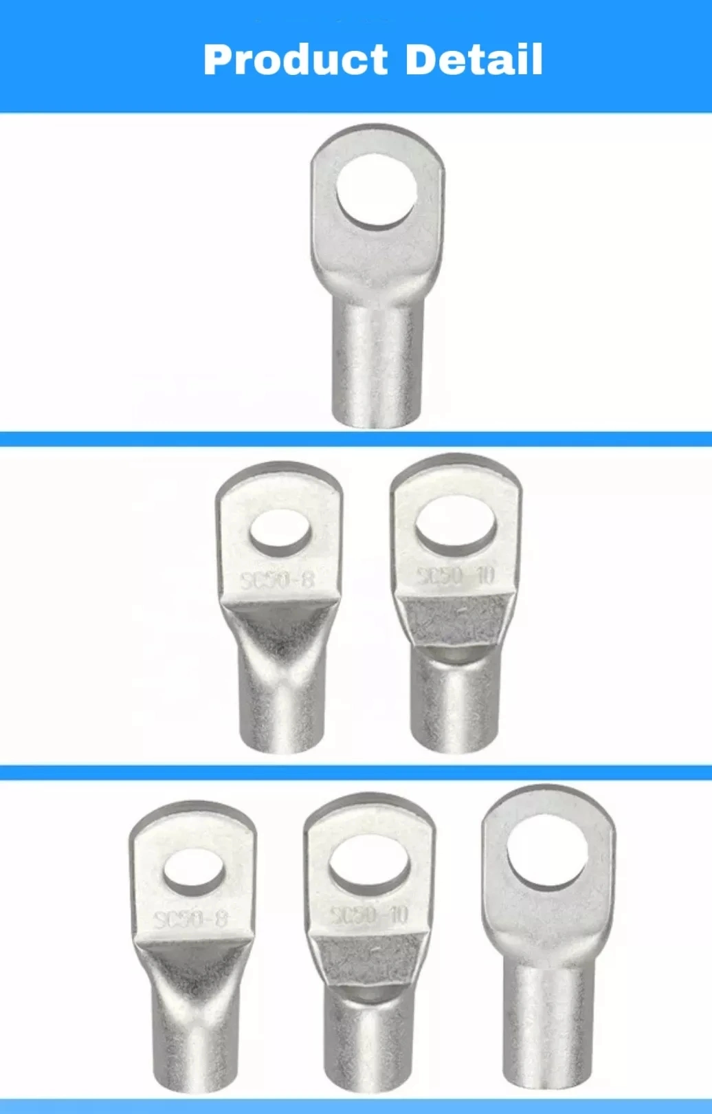 Sc Cable Lugs Wire Connectors Copper Tin Plated Terminals Tube Ring Crimp Terminal Connectors